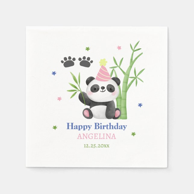 Cute Panda Bear Bamboo Birthday  Serviette (Vorderseite)