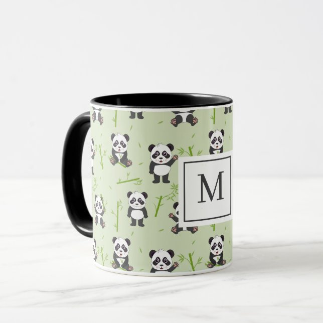 Cute Panda Bear Bamboo Kawaii Animals Monogram Tasse (Vorderseite Links)