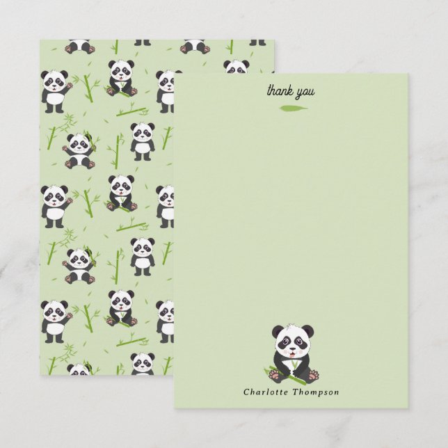 Cute Panda Bear Bamboo Kawaii Animals Pattern Dankeskarte (Vorne/Hinten)