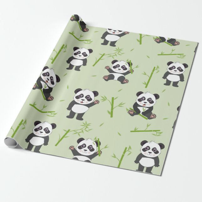 Cute Panda Bear Bamboo Kawaii Animals Pattern Geschenkpapier (Ungerollt)