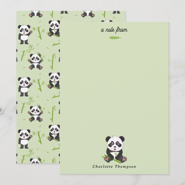 Cute Panda Bear Bamboo Kawaii Animals Pattern Mitteilungskarte (Vorne/Hinten)