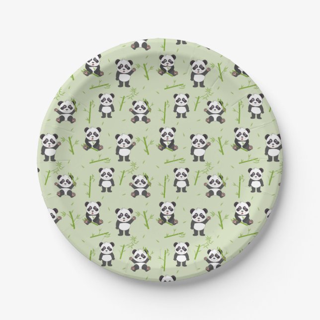 Cute Panda Bear Bamboo Kawaii Animals Pattern Pappteller (Vorderseite)