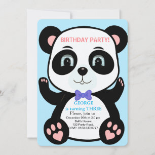 Cute Panda Bear Boys Anniversaire Invitation