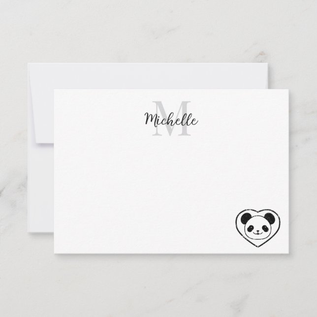 Cute Panda Bear Cartoon Personalized Monogram Mitteilungskarte (Vorderseite)