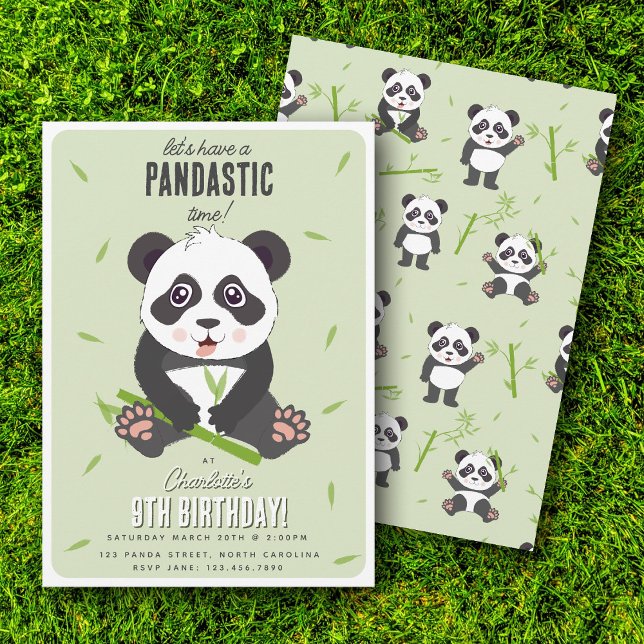 Cute Panda Bear Kawaii Kids Birthday Party Einladung (Cute Panda Bear Kawaii Kids Birthday Party Invitation)