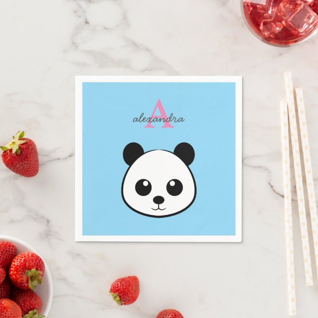 Cute Panda Bear Napkins – Personalized Monogram  Serviette (Beispiel)
