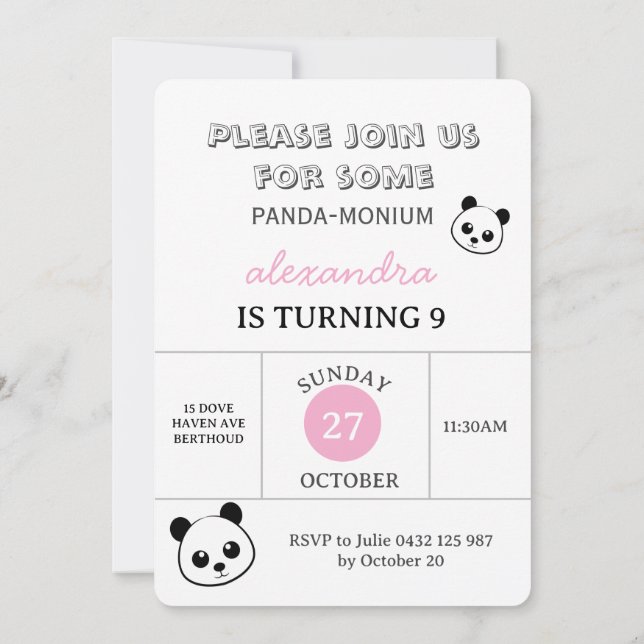 Cute Panda Bear Party Invitation – Personalized  Einladung (Rückseite)