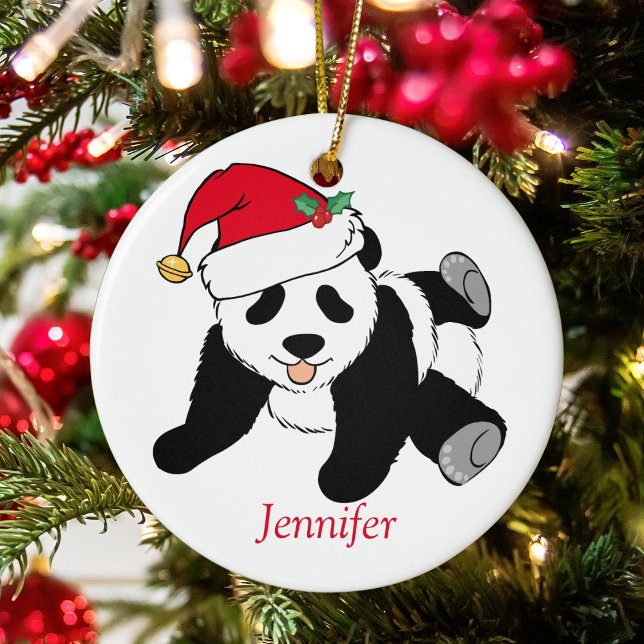 Cute Panda Bear Personalized Kids Christmas Keramik Ornament (Von Creator hochgeladen)