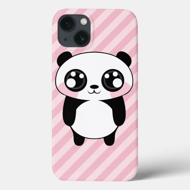 Cute Panda Bear Pink Stripes Background Case-Mate iPhone Hülle (Rückseite)