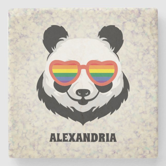 Cute Panda Bear | Rainbow | LGBTQ Steinuntersetzer (Vorderseite)