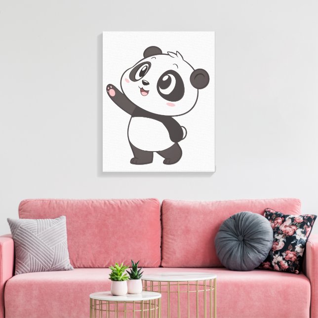 Cute Panda Bear Waving - Toile Impression (Insitu(Salon))