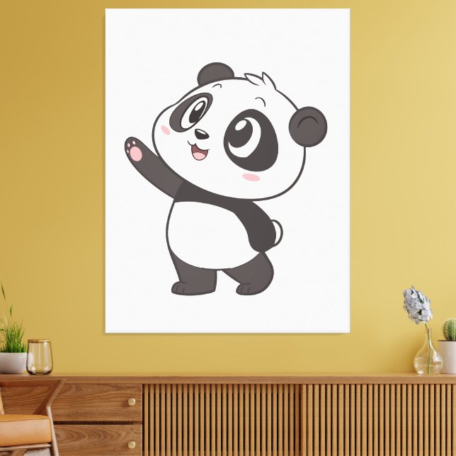 Cute Panda Bear Waving - Toile Impression (Insitu(Salon))