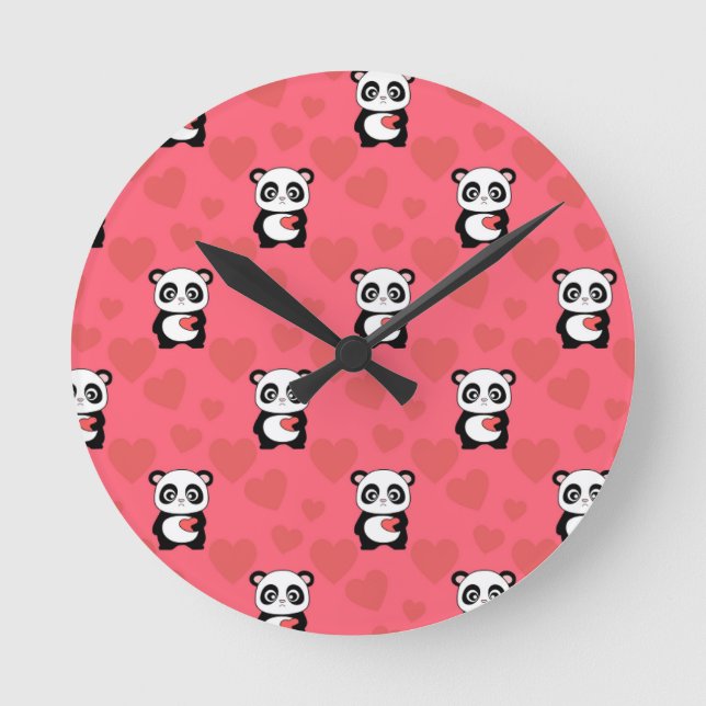 Cute Panda Holding Heart Pattern| Kawaii Valentine Runde Wanduhr (Vorderseite)