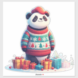 Cute Panda In Christmas Sweater Wears Santa Hat Aufkleber