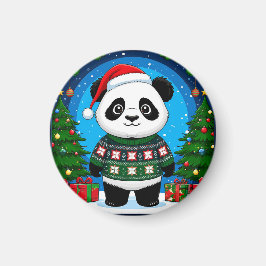 Cute Panda In Christmas Sweater Wears Santa Hat Magnet