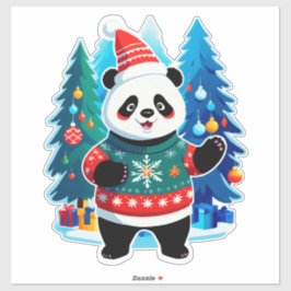 Cute Panda In Santa Hat And Christmas Sweater Aufkleber