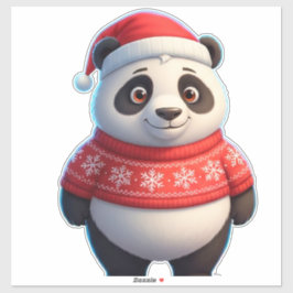 Cute Panda In Santa Hat And Christmas Sweater Aufkleber