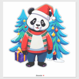 Cute Panda In Santa Hat And Christmas Sweater Aufkleber