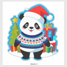 Cute Panda In Santa Hat And Christmas Sweater