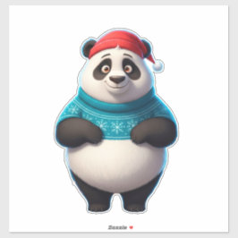 Cute Panda In Santa Hat And Christmas Sweater Aufkleber