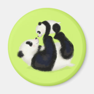 Cute panda mère et petit aimant rond (chaux)