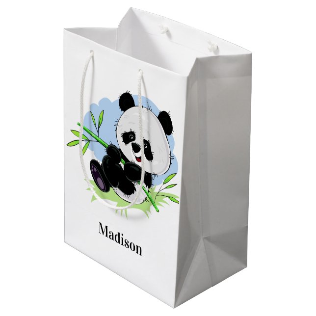 Cute Panda nom personnalisé moyen sac cadeau (Dos Angle)