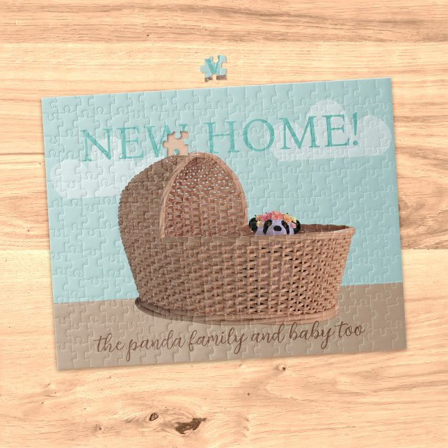 Cute Panda Ours Nouvelle Maison Jigsaw Puzzle (A fun puzzle to treat your new neighbors to. Just add their names!)