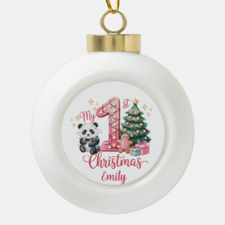 Cute Panda Pink My First Christmas Personalize Keramik Kugel-Ornament