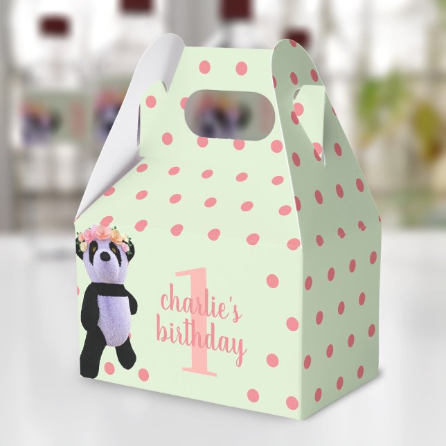 Cute Panda Polka Dot Ballotins de fête d'anniversa (Just add your name and birthday age to this cute panda favor box)