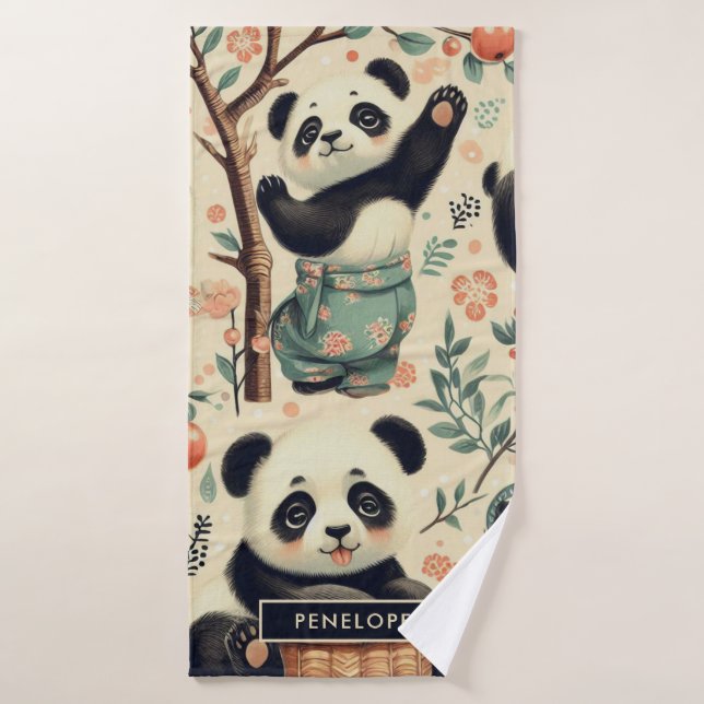 Cute Panda Vintage Peinture sans joint (Serviette de bain)