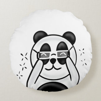 Cute Panda With Glasses Rundes Kissen