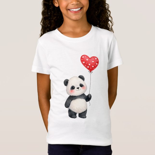 Cute Panda With Heart Shape Balloon T-Shirt (Vorderseite)