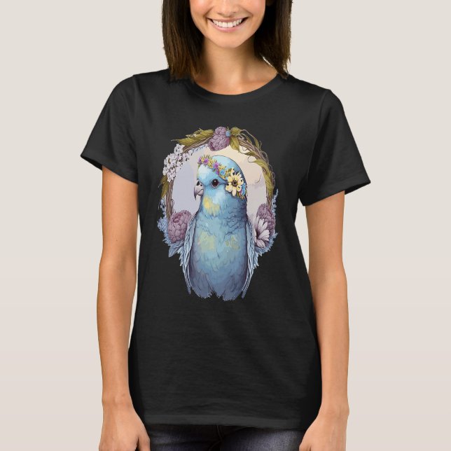 Cute Parakeet Budgie Bird Flower Crown Pet Birds   T-Shirt (Vorderseite)