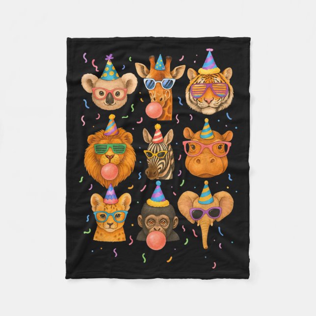 Cute Party Animals Birthday Wildlife Zoo Birthday  Fleecedecke (Vorderseite)