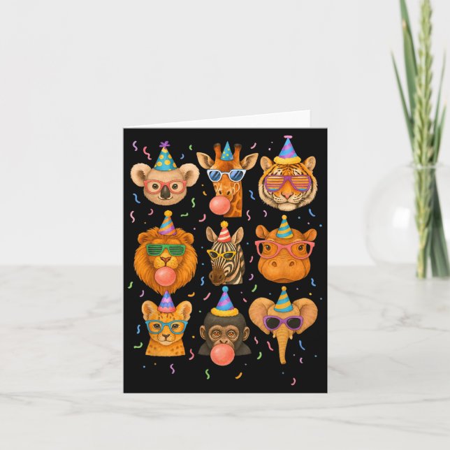 Cute Party Animals Birthday Wildlife Zoo Birthday  Karte (Vorderseite)