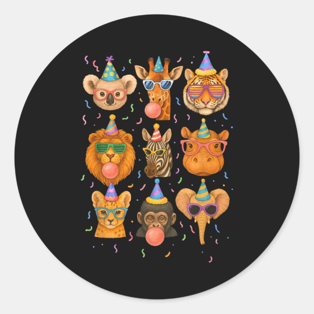 Cute Party Animals Birthday Wildlife Zoo Birthday  Runder Aufkleber (Vorderseite)