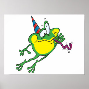 cute party frog cartoon poster
