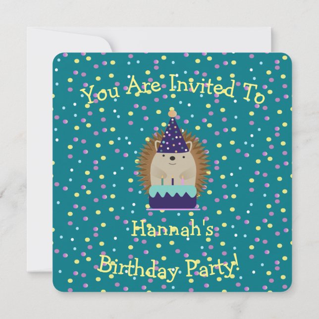 Cute Party Hedgehog Anniversaire Fête Invitation (Dos)