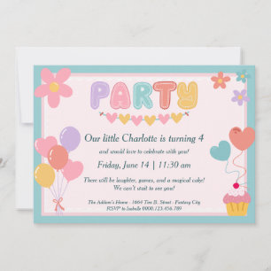 Cute Pastel Anniversaire Fête Invitation Enfants