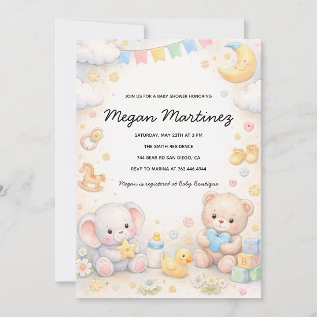 Cute Pastel Baby Shower Invitation Template (Devant)