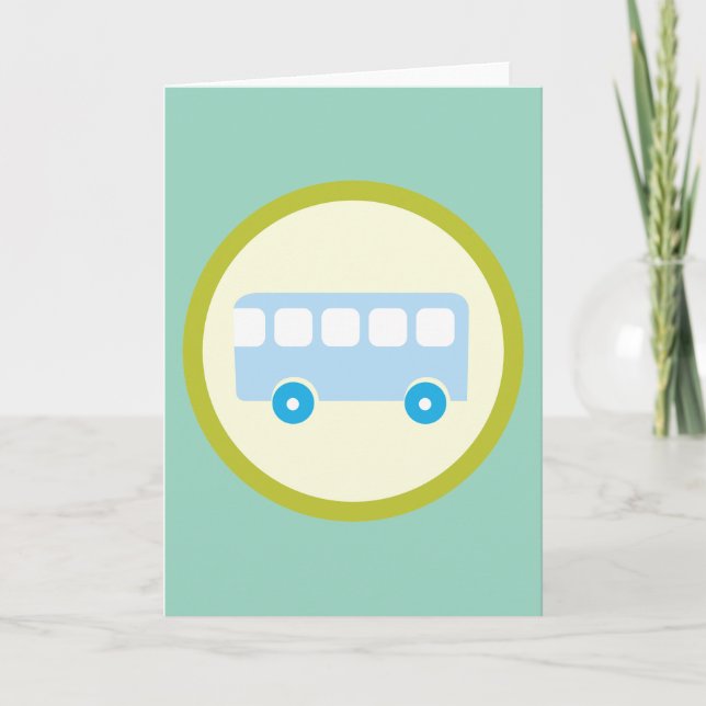 Cute Pastel Blue School Bus Icon Karte (Vorderseite)