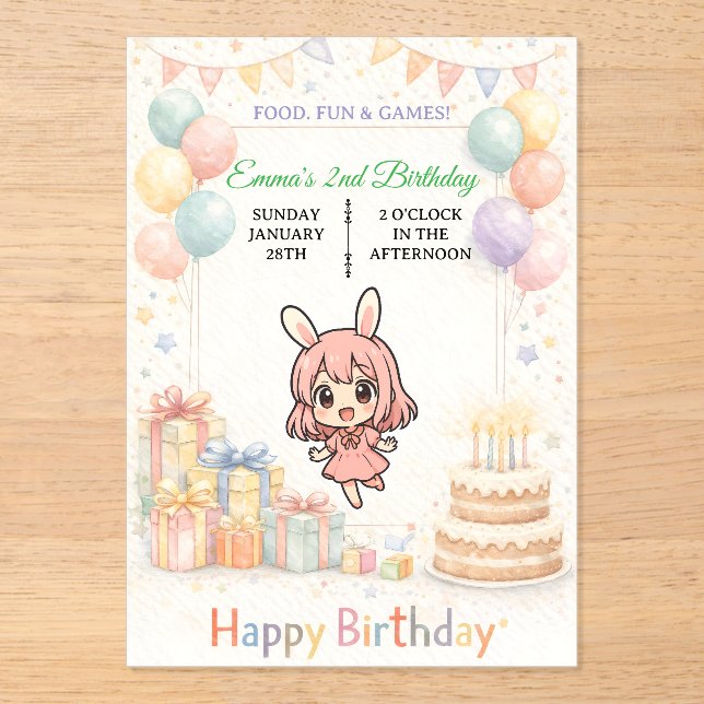 Cute Pastel Bunny Birthday Invitation (Recto)