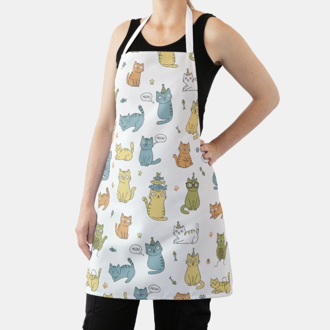 Cute Pastel  Cat Pattern Apron Gift For Cat Lovers Schürze (InSitu)