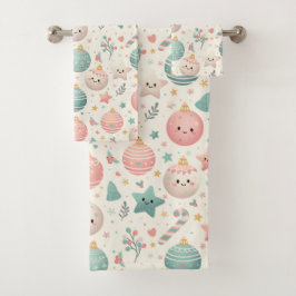 Cute Pastel Christmas Pattern Ornaments and Stars Badhandtuch Set