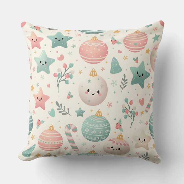 Cute Pastel Christmas Pattern Ornaments and Stars Kissen (Vorderseite)