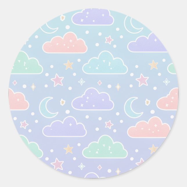 Cute Pastel Cloud & Star Sticker Sheet (Devant)