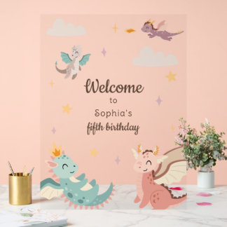 Cute Pastel Dragons Kids Birthday Party Acrylschild