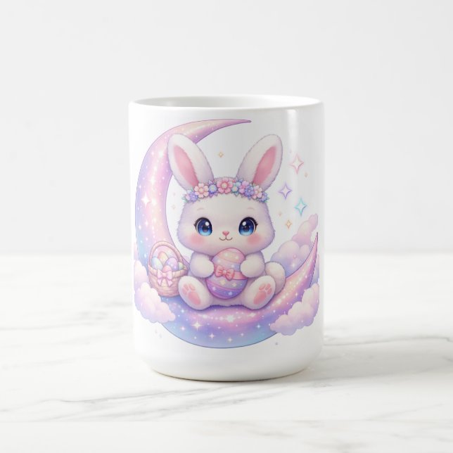 Cute Pastel Easter Bunny Mug – Moon Aesthetic Kaffeetasse (Mittel)