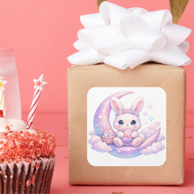 Cute Pastel Easter Bunny Sticker – Moon Aesthetic (Party)