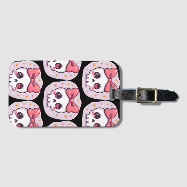 Cute Pastel Goth Skull with Bow Gepäckanhänger (Vorderseite (Horizontal))